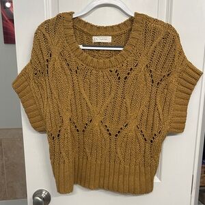 By Together Mustard Open-Knit Short Sleeve Sweater